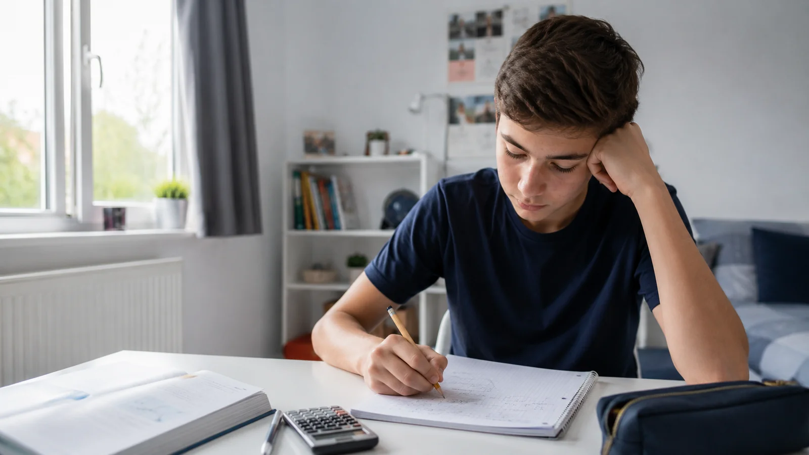 GCSE student studying physics
